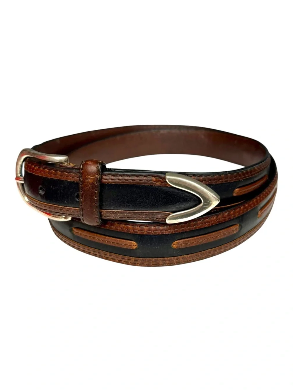Vintage Genuine Leather Black & Brown Casual Belt Men’s Size 44 Soft Leather